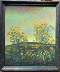 Ryszard Biaga 1993 Oil Painting Hill Landscape Blooming Broom ? Frame Oil