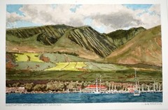 Hawaii Watercolor Painting Lahaina Maui from the Ocean by Larry Segedin #203