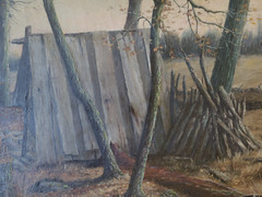 ANTIQUE PAINTING OLD SUGAR CAMP INDIANA EXHIBITED THE JOHN HERRON ART INSTITUTE