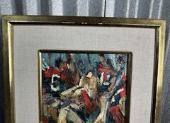 Shirl Goedike Mid Century Expressionist USC Football Players Resting Oil Canvas