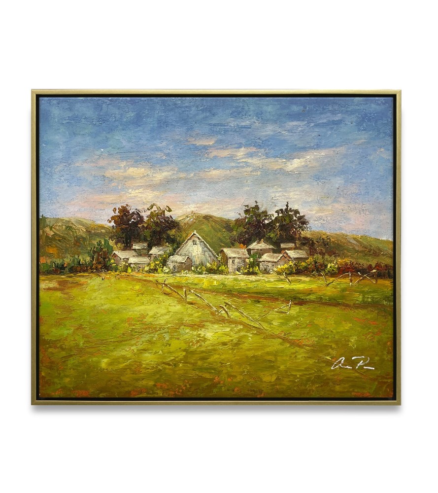 Hungryartist -Original Painting of Countryside Landscape on Canvas 20×24 Framed