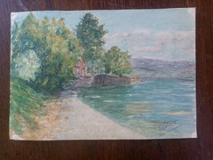 *mirror of lake * Lac Leman signed french watercolour 1960’s . 24 x 17cm
