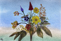 Original Watercolor Painting Flower Bouquet Garden Still Life Art Signed 5×7
