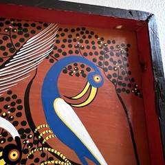 Peacock Original Painting R. H. Bushiry Signed Tanzania c1960s Oil Board 24×12