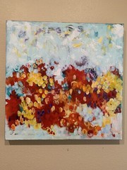 Original OOAK Acrylic Painting Abstract Floral Landscape Red Yellow 24 X24