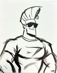 Laeknapes Original Abstract Painting 14X11 Canvas Monochrome Johnny Bravo Gym