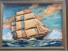 TACKABERRY ANTIQUE DIORAMA NAUTICAL PAINTING SCULPTURE WOOD CARVING SEATTLE OLD