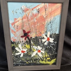 Morris Katz OOB Painting Red And White Flowers, Small Framed