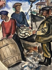 Antique New Jersey Painting Black Fisherman Fish Market Maurice Bilton Rare