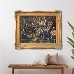 Jazz Band Oil Canva Painting Musicians Dancers Night Scene Club Signed 48×36