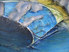 OOAK Lot of 3 original paintings collage boats 24×18 signed canvas Gallery Wall