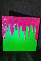 Blacklight Glow In The Dark Glitter Painting On Canvas Green WithFushia Glitter