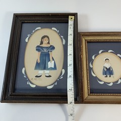 Folk Art Amish Paintings Girls Children Wood Frame Set Of 2 Signed R Ross