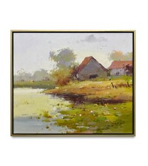 Hungryartist -Original Oil Painting of Landscape &House on Canvas 20×24 Framed