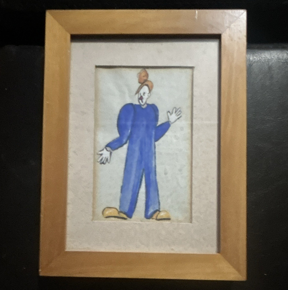 Set of 4 Matted & Framed Figurative Clown Circus Portrait Paintings