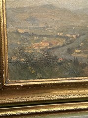 ANTIQUE IMPRESSIONISM PAINTING MASTERFUL MOUNTAIN VILLAGE CITY VIEW LANDSCAOE