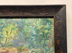 Signed Komp Miniature Impressionist Oil Painting of A Rocky Creek In The Woods