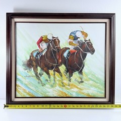 Vintage Horse Racing Oil Painting Equestrian Jockey Wall Art Framed Signed