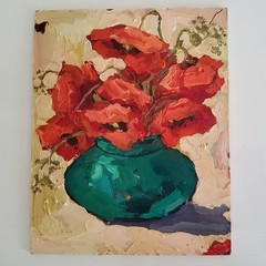Poppy Flowers Painting Original Oil Floral Art Semi Abstract Modern Hand Painted