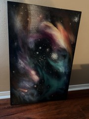 Huge Abstract Cosmic Outer Space Acrylic Painting on Canvas Signed by E.Wexler