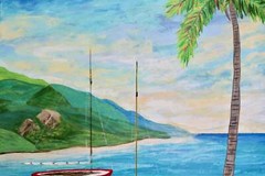 Caribbean Sunset, 24 x 36 x .5, Modern Seascape Painting by Jeanne Player