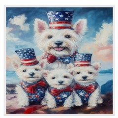 Patriotic Westie Dog Family Canvas Wall Art for Fourth of July