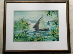 Robert F. Calrow (1916-2012) Sailboats in Harbor watercolor painting