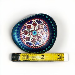 Hand-Painted Mandala Rock – Unique Vibrant Dot Art Garden Piece OOAK