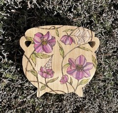 Cauldron Wood burning OOAK floral Witchy Art CalicoCallieInk Pagan Spooky