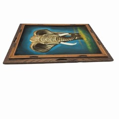 Vintage Velvet Elephant Wall Art Wood Framed Made in Mexico Safari Decor