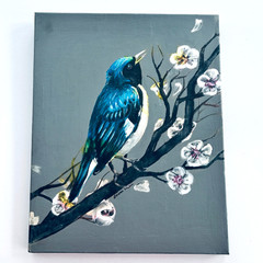 Bluebird Cherry Blossoms Original Painting on Canvas Lauren Kearns 16×20 inch
