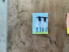 Aceo By Kenna Painting Gouache Original Sheep 2.5” X 3.5” Signed Collector Card