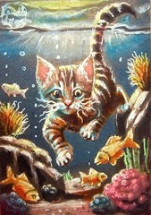 ACEO Jacob Landis Kitty Tabby Cat ORIGINAL Art Print Numbered /25 „Movie Day“