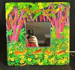 Vintage Latin American Art Painting Hand Painted Mirror Frame Jungle Animals