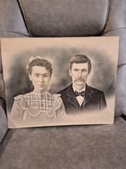 Antique Victorian Ornate Gold Gilt Carved Gesso Charcoal Portrait Couple 24×28