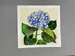 Original watercolor painting Blue hydrangea Floral Botanical wall art 7 x 7