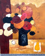 Original Oil Painting – „Flowers in a Vase and One Pear“
