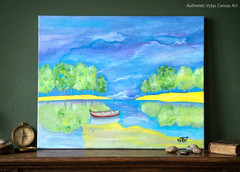 Lazy Lake Day Original Acrylic Painting Canvas Signed P Vytas 16×20 Artwork