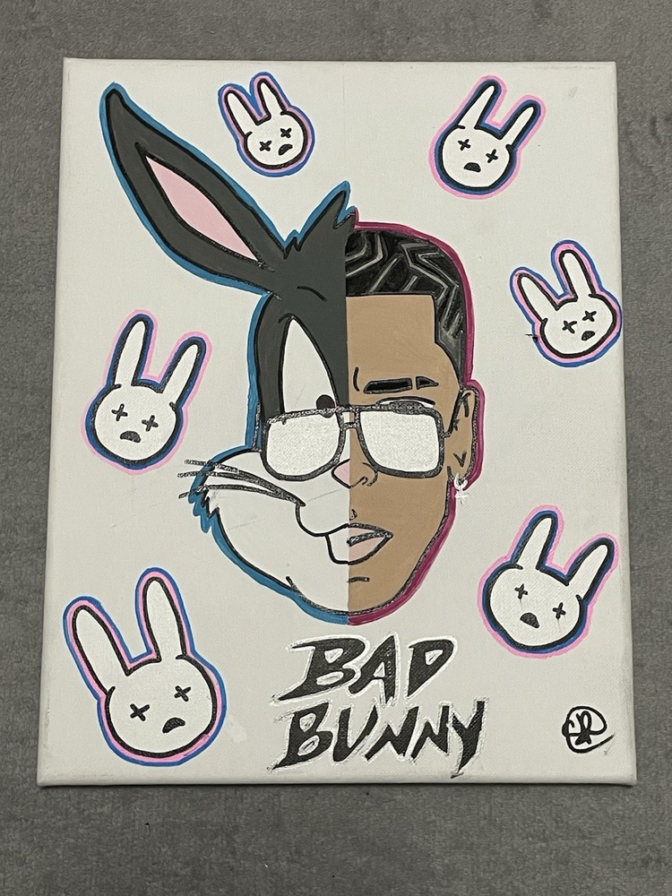 Bad Bunny x Bugs Bunny Hand-Painted Acrylic Canvas Art 11 X 14 In Fan Art Music