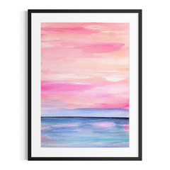 Abstract Ocean Sunset Expressionism Painting 9×12 Original Signed Paper