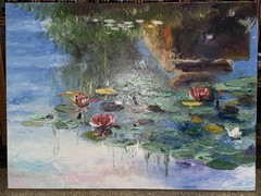 Rome Milan Original Oil Painting “Peaceful Current” Signed 30×41 Canvas Lilies