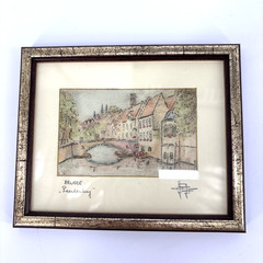 Yvan Royon Signed Miniature Watercolour Painting Brugge Peerdenburg