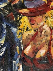 Jazz Band Oil Canva Painting Musicians Dancers Night Scene Club Signed 48×36