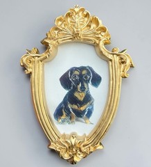 Dachshund Dog mini watercolor print of original painting • vintage ornate frame