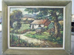 ORIG FINE ART SIGNED AMERICAN COUNTRY SCENE OIL PAINTING 1950s – SIMPLE LIFE