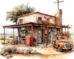 Vintage Old Gas Station Arizona Desert 1930s Last Stop Canvas Wrap Wall Art
