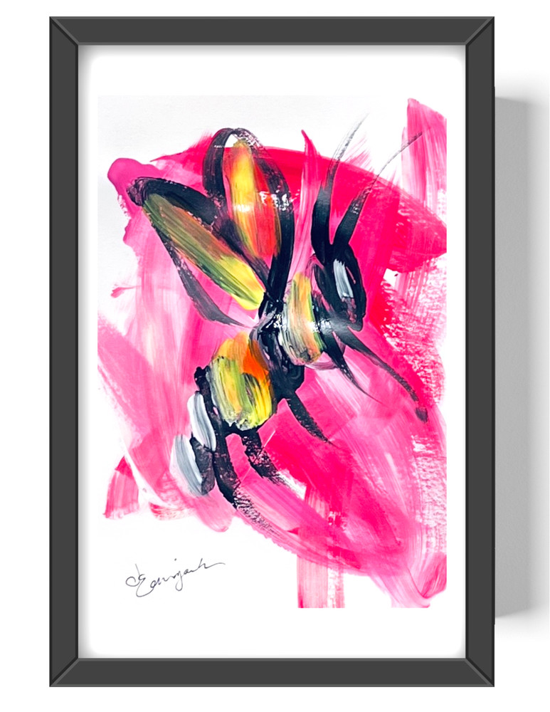 Guajardo Art: Bee and Hot Pink Swirls 9X6 Paper Abstract Neo Expressionism