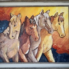 Original Oil Painting Running Wild Horse Expressionist Sunset Equine 16×20 Frame