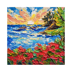 Sunset Maui Hawaii Oil Painting Coastal Original Textured Art 8×8 in