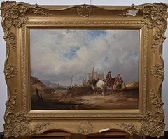 Fisherfolk Unloading Catch on the Beach Oil Painting William Shayer Snr c1830/40